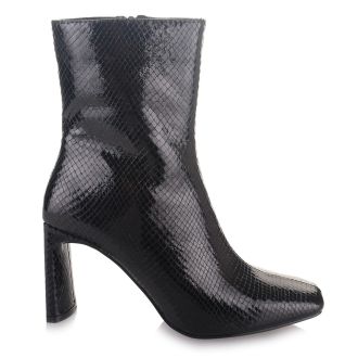 Κροκό μποτάκια με χοντρό τακούνι σε μαύρο χρώμα BLACK 533838