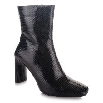 Κροκό μποτάκια με χοντρό τακούνι σε μαύρο χρώμα BLACK 533838