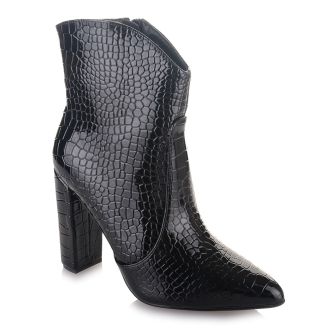 Γυναικεία μυτερά μποτάκια  με κροκό μοτίβο BLACK 533844