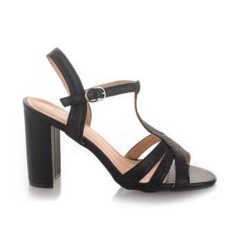 Μαύρα σατέν πέδιλα με strass BLACK 573070