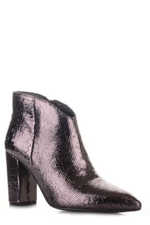 Γυναικεία μεταλιζέ μποτάκια με μυτερή μύτη BROWN 615876