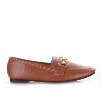 Καφέ μοκασίνια με χρυσή αγκράφα BROWN 631080