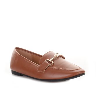 Καφέ μοκασίνια με χρυσή αγκράφα BROWN 631080