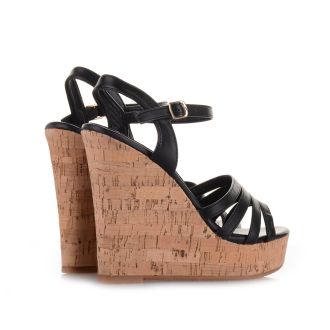 Γυναικείες πλατφόρμες με φελλό BLACK 651963