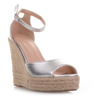 Ασημί μεταλλιζέ Πλατφόρμες με ψάθα SILVER 654137