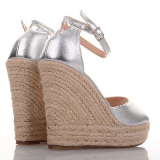 Ασημί μεταλλιζέ Πλατφόρμες με ψάθα SILVER 654137