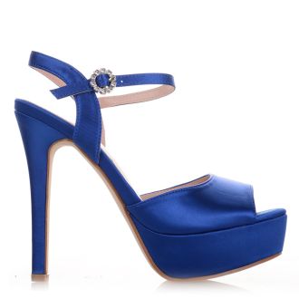 Σατέν μπλε πέδιλα με στρας στο κούμπωμα BLUE 654183