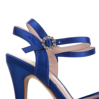 Σατέν μπλε πέδιλα με στρας στο κούμπωμα BLUE 654183