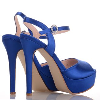 Σατέν μπλε πέδιλα με στρας στο κούμπωμα BLUE 654183