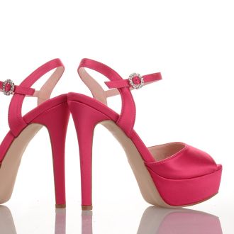 Σατέν πέδιλα σε φούξια χρώμα με διακοσμητικό στρας FUCHSIA 654184