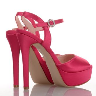 Σατέν πέδιλα σε φούξια χρώμα με διακοσμητικό στρας FUCHSIA 654184