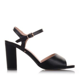 Μαύρα πέδιλα με χοντρό τακούνι BLACK 654264