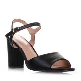 Μαύρα πέδιλα με χοντρό τακούνι BLACK 654264
