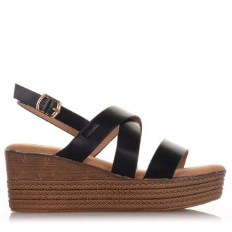 Μαύρες Πλατφόρμες με Καφέ Τακούνι BLACK 659501