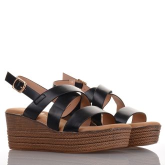 Μαύρες Πλατφόρμες με Καφέ Τακούνι BLACK 659501