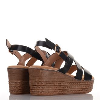 Μαύρες Πλατφόρμες με Καφέ Τακούνι BLACK 659501
