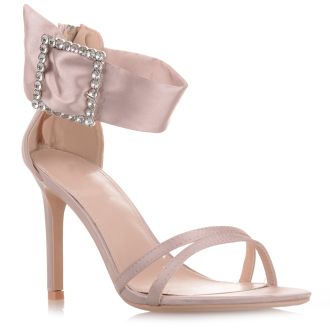 Σατέν μπεζ γυναικεία πέδιλα με μπαρέτα BEIGE 668458