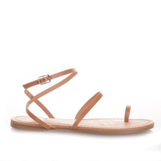 Γυναικεία μπεζ σανδάλια με λουράκια και toe ring BEIGE 672669