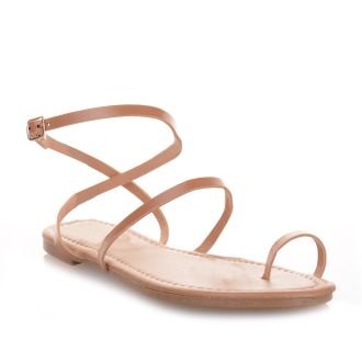 Γυναικεία μπεζ σανδάλια με λουράκια και toe ring BEIGE 672669