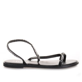 Φλατ σανδάλια με λουράκια σε μαύρο χρώμα BLACK 672707