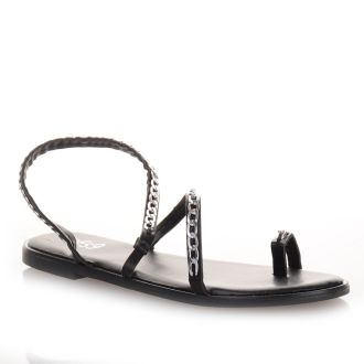 Φλατ σανδάλια με λουράκια σε μαύρο χρώμα BLACK 672707
