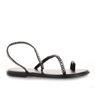 Φλατ σανδάλια με λουράκια σε μαύρο χρώμα BLACK 672707