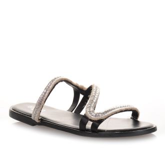 Μαύρα Flat Γυναικεία Σανδάλια BLACK 672709