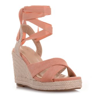 Γυναικείες lace up πλατφόρμες σε ροζ χρώμα PINK 674686