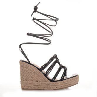 Μαύρες Lace up Πλατφόρμες με σχοινί BLACK 686287