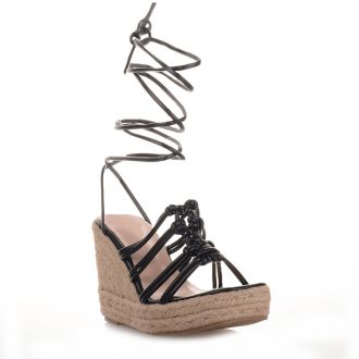 Μαύρες Lace up Πλατφόρμες με σχοινί BLACK 686287