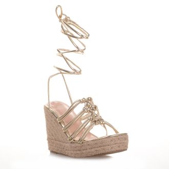 Χρυσές Lace up Πλατφόρμες με σχοινί GOLD 686288