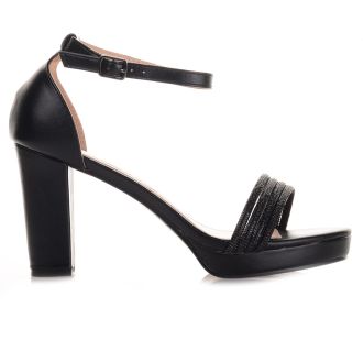 Γυναικεία Πέδιλα με χοντρό τακούνι BLACK 694789