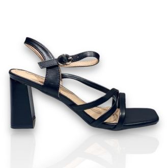 Γυναικεία μαύρα πέδιλα με χοντρό τακούνι BLACK 702409