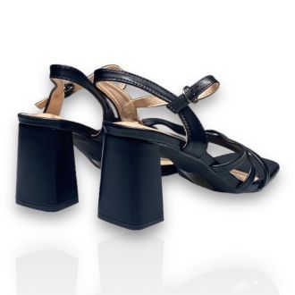 Γυναικεία μαύρα πέδιλα με χοντρό τακούνι BLACK 702409