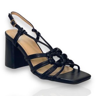 Γυναικεία μαύρα πέδιλα με χοντρό τακούνι BLACK 704474