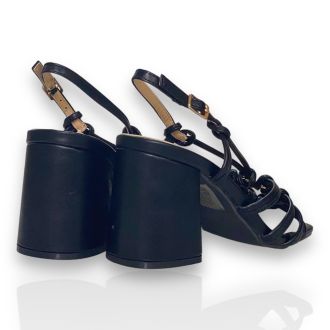 Γυναικεία μαύρα πέδιλα με χοντρό τακούνι BLACK 704474