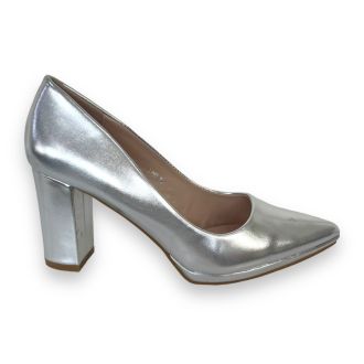 Γυναικείες ασημί γόβες με χοντρό τακούνι SILVER 704520