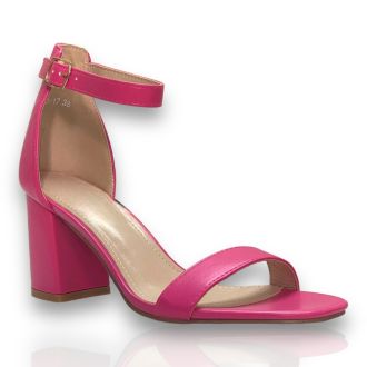 Γυναικεία φούξια πέδιλα με χοντρό τακούνι PINK 706859