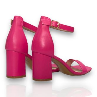 Γυναικεία φούξια πέδιλα με χοντρό τακούνι PINK 706859