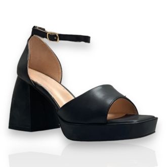 Γυναικεία μαύρα πέδιλα με χοντρό τακούνι BLACK 718526