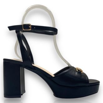 Μαύρα πέδιλα με χοντρό τακούνι BLACK 718918