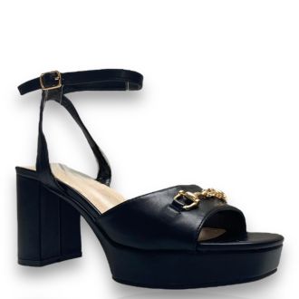 Μαύρα πέδιλα με χοντρό τακούνι BLACK 718918