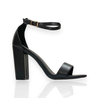 Γυναικεία μαύρα πέδιλα με χοντρό τακούνι BLACK 722158