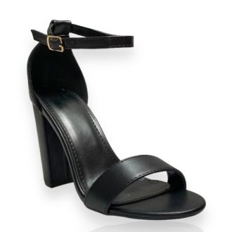 Γυναικεία μαύρα πέδιλα με χοντρό τακούνι BLACK 722158