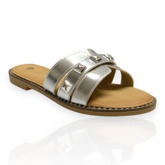 Γυναικεία σανδάλια flat σε ασημί χρώμα SILVER 722166
