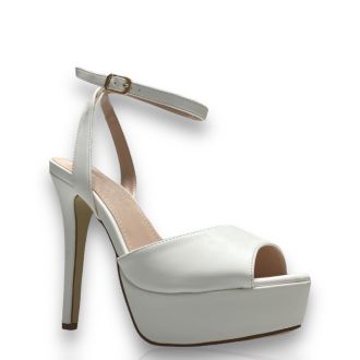 Γυναικεία λευκά πέδιλα με ψηλό τακούνι  722702