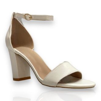 Γυναικεία λευκά πέδιλα με χονδρό τακούνι  723143