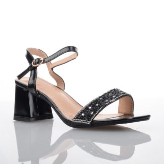 Γυναικεία μαύρα πέδιλα με χαμηλό τακούνι  723168