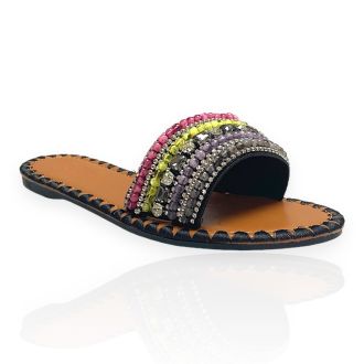 Γυναικεία μαύρα flatforms σανδάλια με στρας  723590