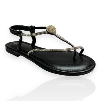 Γυναικεία σανδάλια σε μαύρο χρώμα με στρας  723595